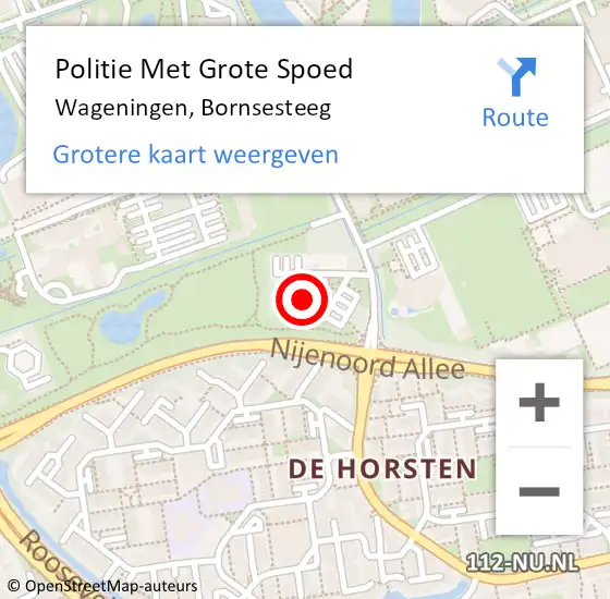 Locatie op kaart van de 112 melding: Politie Met Grote Spoed Naar Wageningen, Bornsesteeg op 23 september 2021 15:05