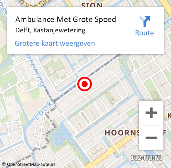 Locatie op kaart van de 112 melding: Ambulance Met Grote Spoed Naar Delft, Kastanjewetering op 23 september 2021 15:11