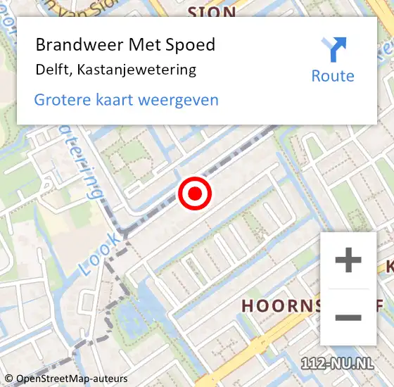 Locatie op kaart van de 112 melding: Brandweer Met Spoed Naar Delft, Kastanjewetering op 23 september 2021 15:14