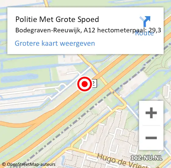Locatie op kaart van de 112 melding: Politie Met Grote Spoed Naar Bodegraven-Reeuwijk, A12 hectometerpaal: 29,3 op 23 september 2021 15:29