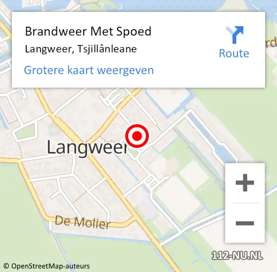 Locatie op kaart van de 112 melding: Brandweer Met Spoed Naar Langweer, Tsjillânleane op 23 september 2021 15:46