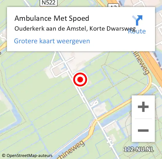 Locatie op kaart van de 112 melding: Ambulance Met Spoed Naar Ouderkerk aan de Amstel, Korte Dwarsweg op 23 september 2021 16:30