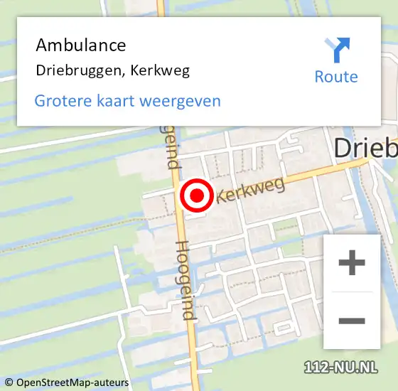 Locatie op kaart van de 112 melding: Ambulance Driebruggen, Kerkweg op 23 juni 2014 20:31