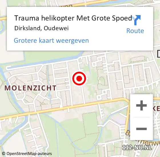 Locatie op kaart van de 112 melding: Trauma helikopter Met Grote Spoed Naar Dirksland, Oudewei op 23 september 2021 17:29