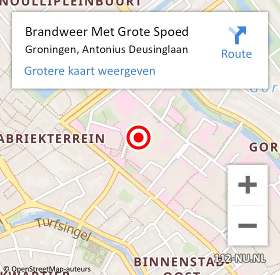 Locatie op kaart van de 112 melding: Brandweer Met Grote Spoed Naar Groningen, Antonius Deusinglaan op 23 september 2021 18:25
