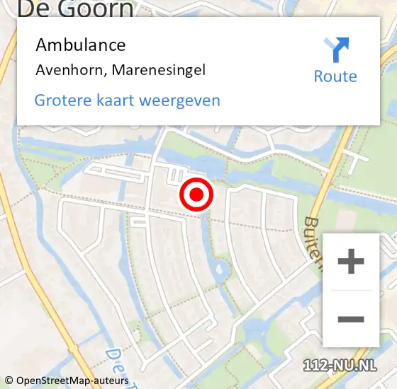 Locatie op kaart van de 112 melding: Ambulance Avenhorn, Marenesingel op 23 september 2021 18:36