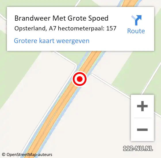 Locatie op kaart van de 112 melding: Brandweer Met Grote Spoed Naar Opsterland, A7 hectometerpaal: 157 op 23 september 2021 19:16