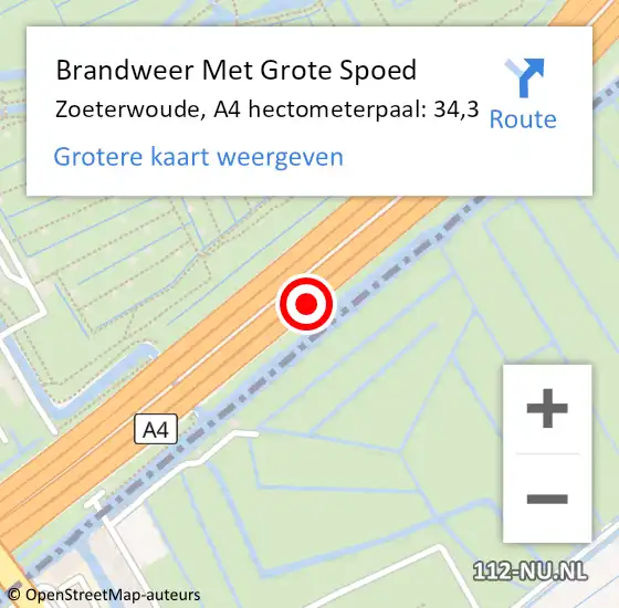 Locatie op kaart van de 112 melding: Brandweer Met Grote Spoed Naar Zoeterwoude, A4 hectometerpaal: 34,3 op 23 september 2021 19:23