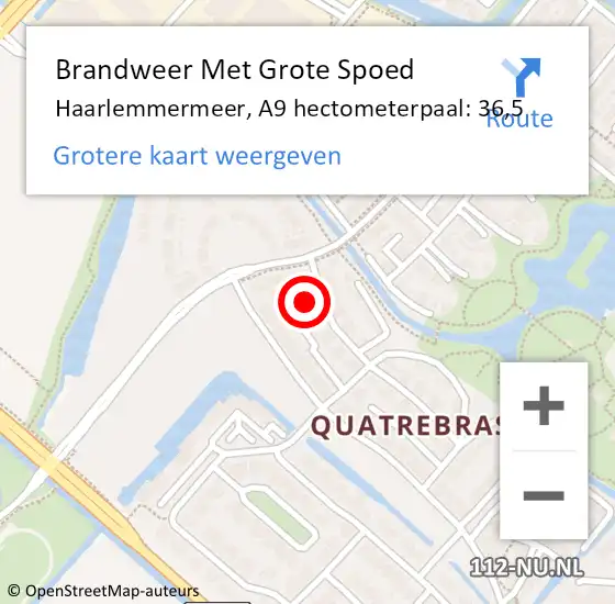 Locatie op kaart van de 112 melding: Brandweer Met Grote Spoed Naar Haarlemmermeer, A9 hectometerpaal: 36,5 op 23 september 2021 19:47