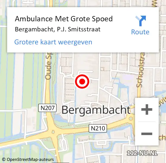 Locatie op kaart van de 112 melding: Ambulance Met Grote Spoed Naar Bergambacht, P.J. Smitsstraat op 23 september 2021 19:55