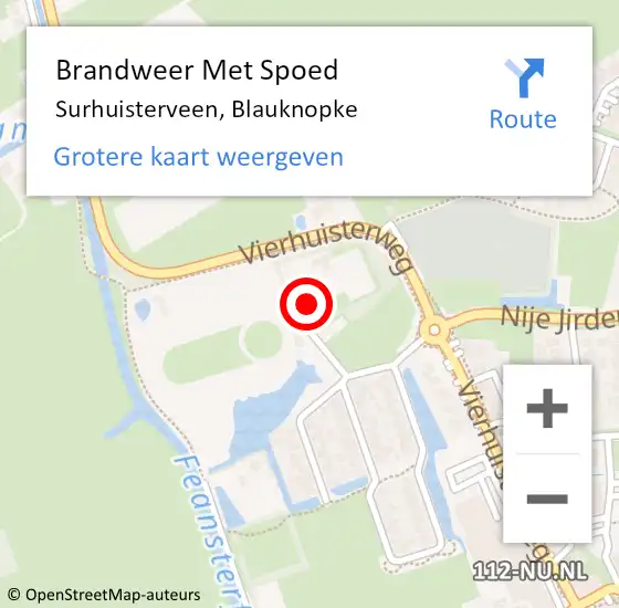 Locatie op kaart van de 112 melding: Brandweer Met Spoed Naar Surhuisterveen, Blauknopke op 23 september 2021 20:18