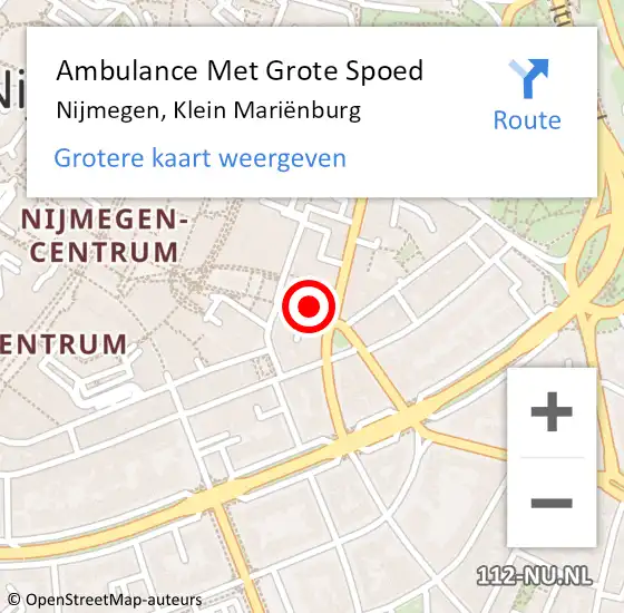 Locatie op kaart van de 112 melding: Ambulance Met Grote Spoed Naar Nijmegen, Klein Mariënburg op 23 september 2021 21:13