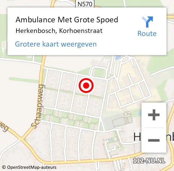 Locatie op kaart van de 112 melding: Ambulance Met Grote Spoed Naar Herkenbosch, Korhoenstraat op 23 juni 2014 20:55