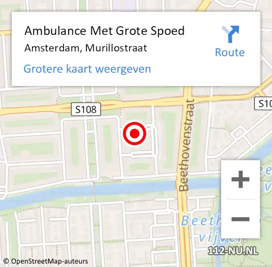 Locatie op kaart van de 112 melding: Ambulance Met Grote Spoed Naar Amsterdam, Murillostraat op 23 september 2021 22:00