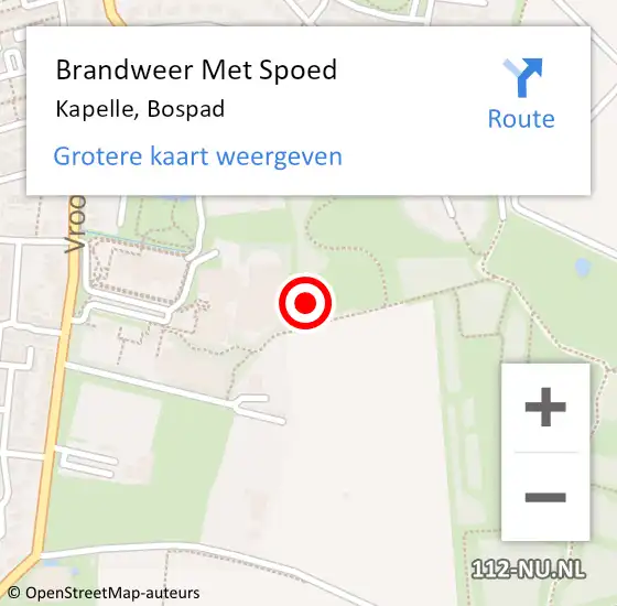 Locatie op kaart van de 112 melding: Brandweer Met Spoed Naar Kapelle, Bospad op 23 september 2021 22:11