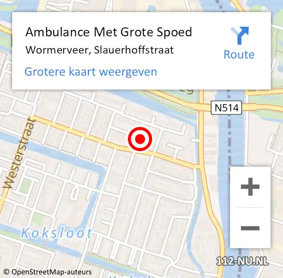 Locatie op kaart van de 112 melding: Ambulance Met Grote Spoed Naar Wormerveer, Slauerhoffstraat op 23 september 2021 22:13