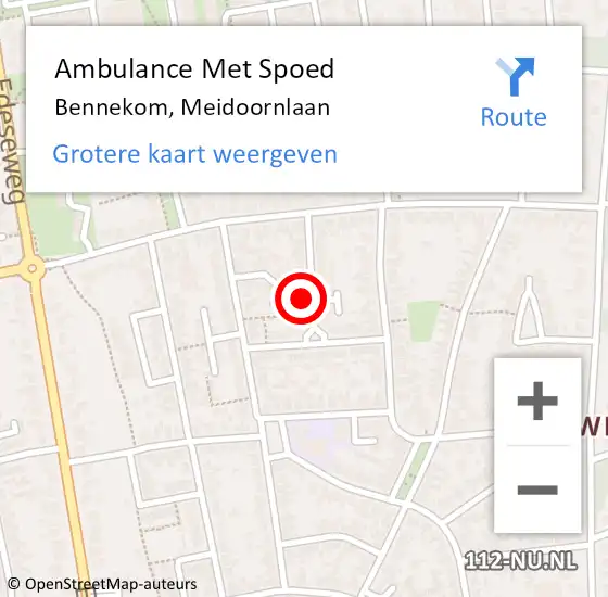 Locatie op kaart van de 112 melding: Ambulance Met Spoed Naar Bennekom, Meidoornlaan op 23 september 2021 22:39