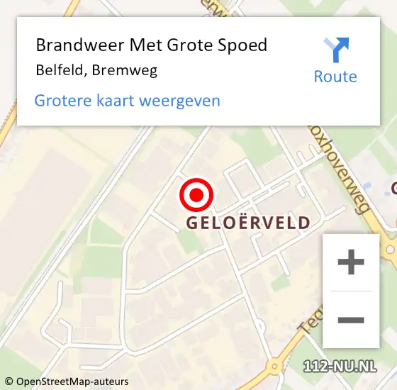 Locatie op kaart van de 112 melding: Brandweer Met Grote Spoed Naar Belfeld, Bremweg op 23 september 2021 22:42