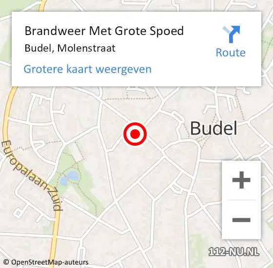 Locatie op kaart van de 112 melding: Brandweer Met Grote Spoed Naar Budel, Molenstraat op 23 september 2021 23:32