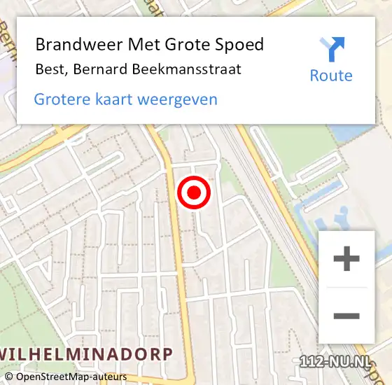 Locatie op kaart van de 112 melding: Brandweer Met Grote Spoed Naar Best, Bernard Beekmansstraat op 23 september 2021 23:49