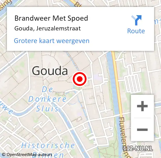 Locatie op kaart van de 112 melding: Brandweer Met Spoed Naar Gouda, Jeruzalemstraat op 24 september 2021 00:52