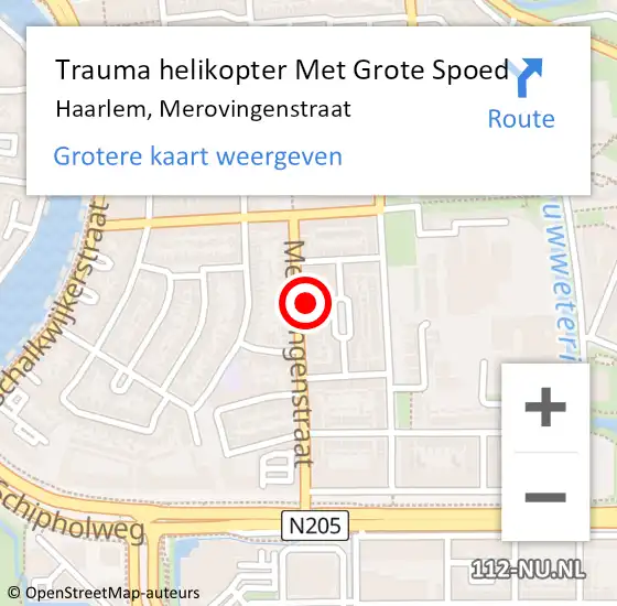 Locatie op kaart van de 112 melding: Trauma helikopter Met Grote Spoed Naar Haarlem, Merovingenstraat op 24 september 2021 01:55