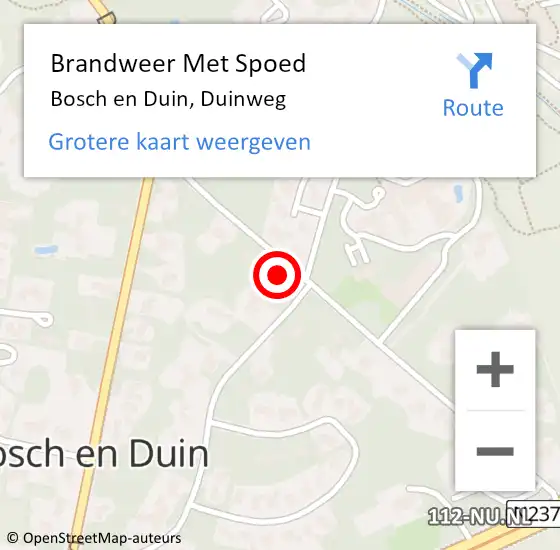 Locatie op kaart van de 112 melding: Brandweer Met Spoed Naar Bosch en Duin, Duinweg op 24 september 2021 03:01