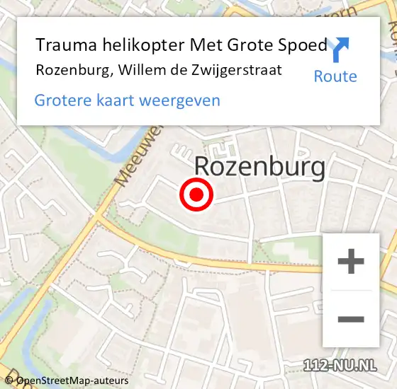 Locatie op kaart van de 112 melding: Trauma helikopter Met Grote Spoed Naar Rozenburg, Willem de Zwijgerstraat op 24 september 2021 04:03