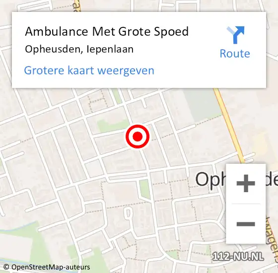 Locatie op kaart van de 112 melding: Ambulance Met Grote Spoed Naar Opheusden, Iepenlaan op 24 september 2021 04:48