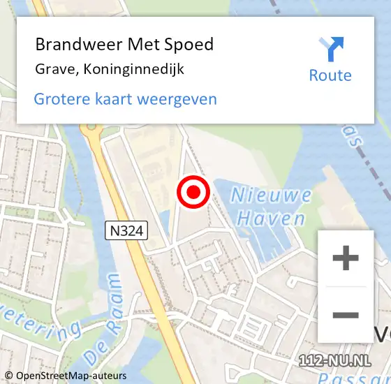 Locatie op kaart van de 112 melding: Brandweer Met Spoed Naar Grave, Koninginnedijk op 24 september 2021 06:56