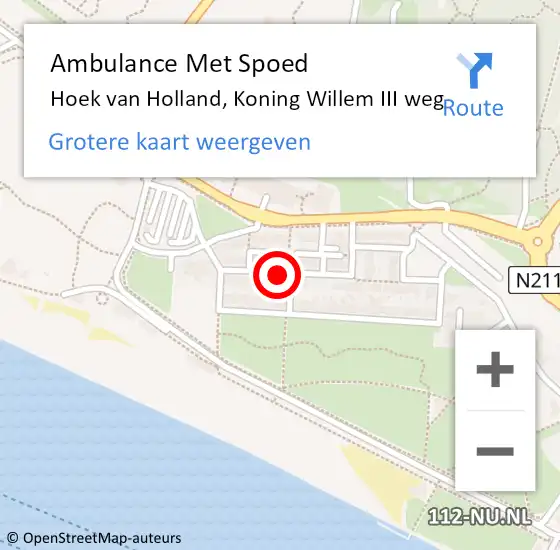 Locatie op kaart van de 112 melding: Ambulance Met Spoed Naar Hoek van Holland, Koning Willem III weg op 24 september 2021 07:13