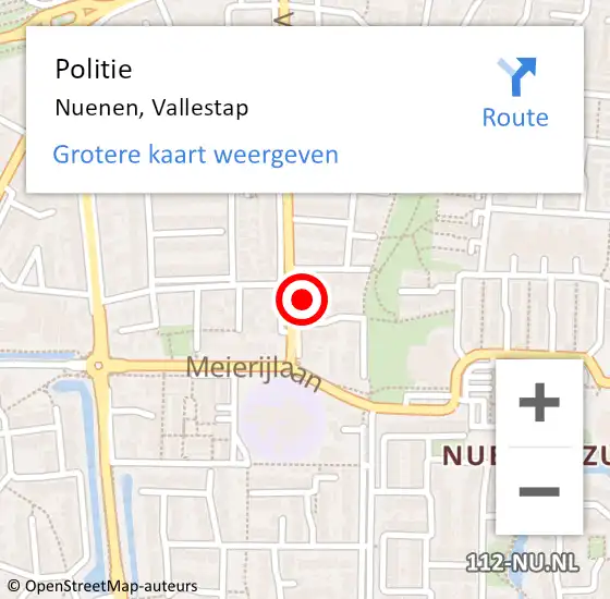 Locatie op kaart van de 112 melding: Politie Nuenen, Vallestap op 24 september 2021 07:41