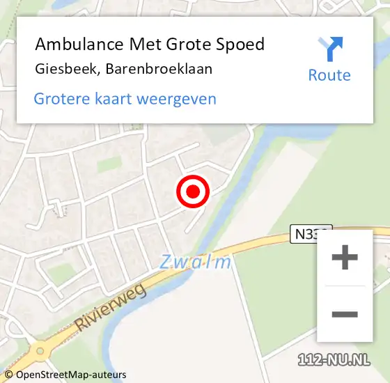 Locatie op kaart van de 112 melding: Ambulance Met Grote Spoed Naar Giesbeek, Barenbroeklaan op 24 september 2021 07:44