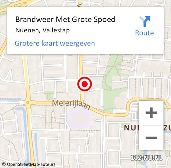 Locatie op kaart van de 112 melding: Brandweer Met Grote Spoed Naar Nuenen, Vallestap op 24 september 2021 07:49