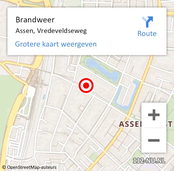 Locatie op kaart van de 112 melding: Brandweer Assen, Vredeveldseweg op 24 september 2021 08:23