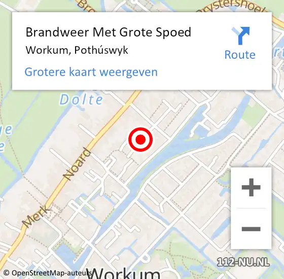 Locatie op kaart van de 112 melding: Brandweer Met Grote Spoed Naar Workum, Pothúswyk op 24 september 2021 08:51