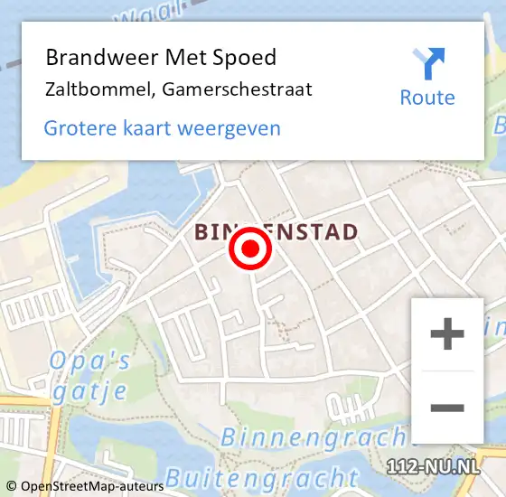 Locatie op kaart van de 112 melding: Brandweer Met Spoed Naar Zaltbommel, Gamerschestraat op 24 september 2021 09:04