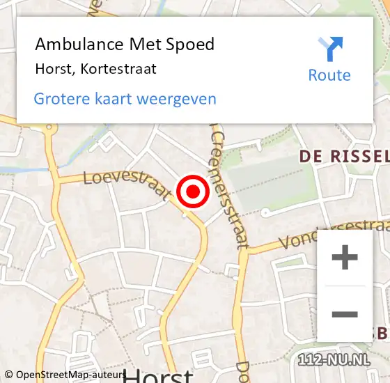 Locatie op kaart van de 112 melding: Ambulance Met Spoed Naar Horst, Kortestraat op 23 juni 2014 21:46