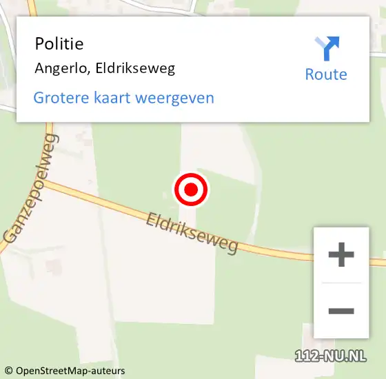 Locatie op kaart van de 112 melding: Politie Angerlo, Eldrikseweg op 24 september 2021 10:13