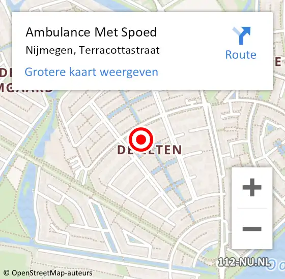 Locatie op kaart van de 112 melding: Ambulance Met Spoed Naar Nijmegen, Terracottastraat op 24 september 2021 11:32