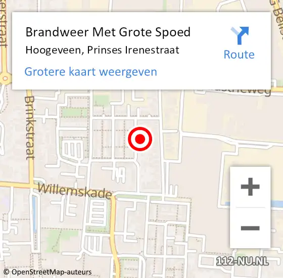 Locatie op kaart van de 112 melding: Brandweer Met Grote Spoed Naar Hoogeveen, Prinses Irenestraat op 24 september 2021 11:44