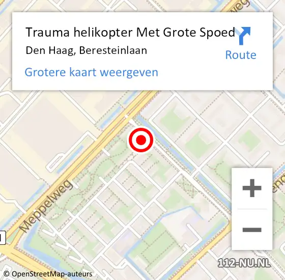 Locatie op kaart van de 112 melding: Trauma helikopter Met Grote Spoed Naar Den Haag, Beresteinlaan op 24 september 2021 11:57