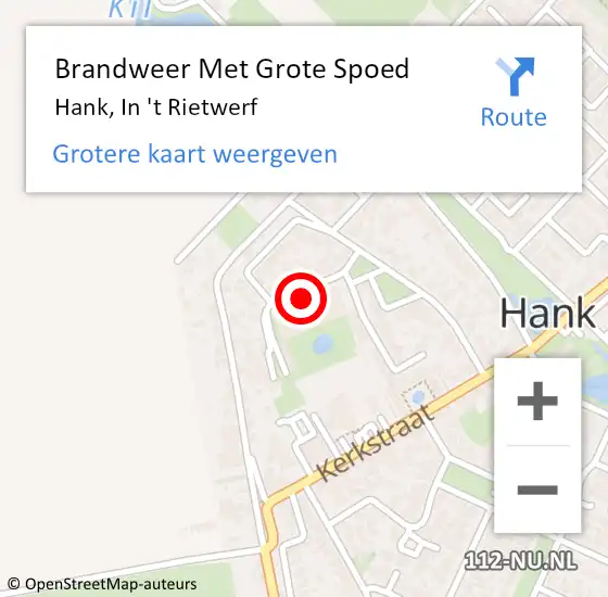 Locatie op kaart van de 112 melding: Brandweer Met Grote Spoed Naar Hank, In 't Rietwerf op 24 september 2021 12:54