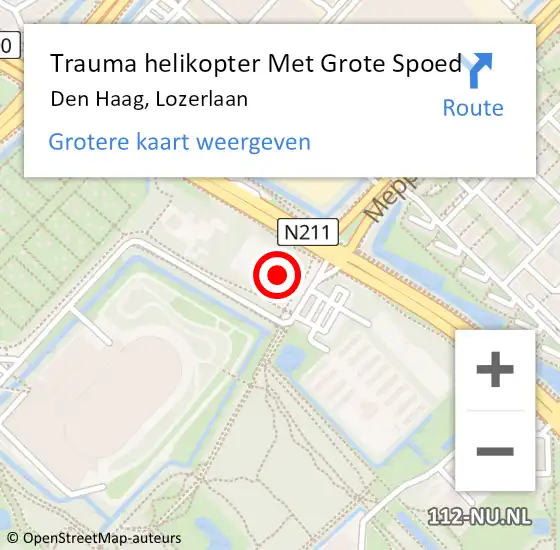 Locatie op kaart van de 112 melding: Trauma helikopter Met Grote Spoed Naar Den Haag, Lozerlaan op 24 september 2021 13:05