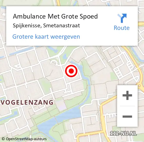 Locatie op kaart van de 112 melding: Ambulance Met Grote Spoed Naar Spijkenisse, Smetanastraat op 24 september 2021 13:16