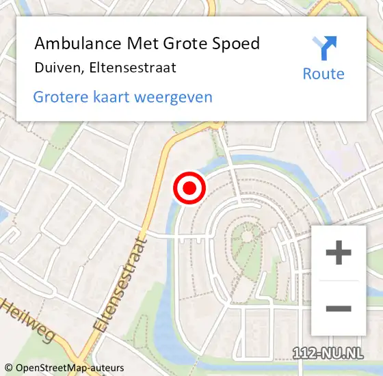 Locatie op kaart van de 112 melding: Ambulance Met Grote Spoed Naar Duiven, Eltensestraat op 24 september 2021 13:18