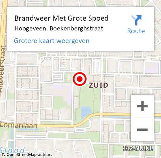 Locatie op kaart van de 112 melding: Brandweer Met Grote Spoed Naar Hoogeveen, Boekenberghstraat op 24 september 2021 13:45