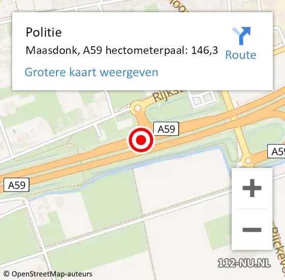 Locatie op kaart van de 112 melding: Politie Maasdonk, A59 hectometerpaal: 146,3 op 24 september 2021 14:03