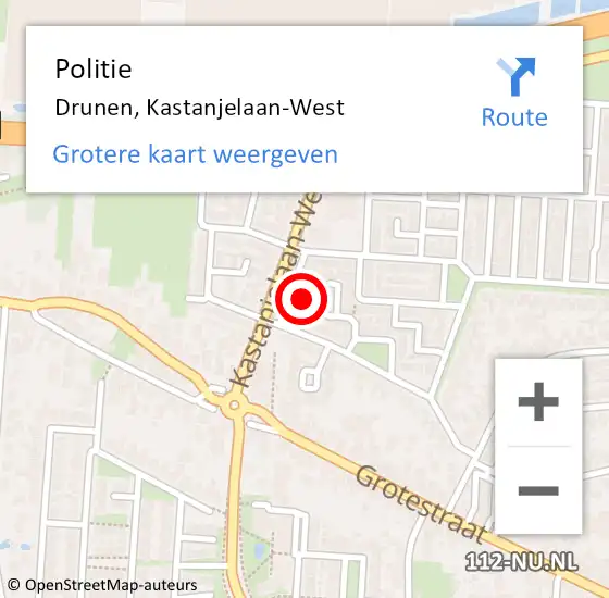 Locatie op kaart van de 112 melding: Politie Drunen, Kastanjelaan-West op 24 september 2021 14:32