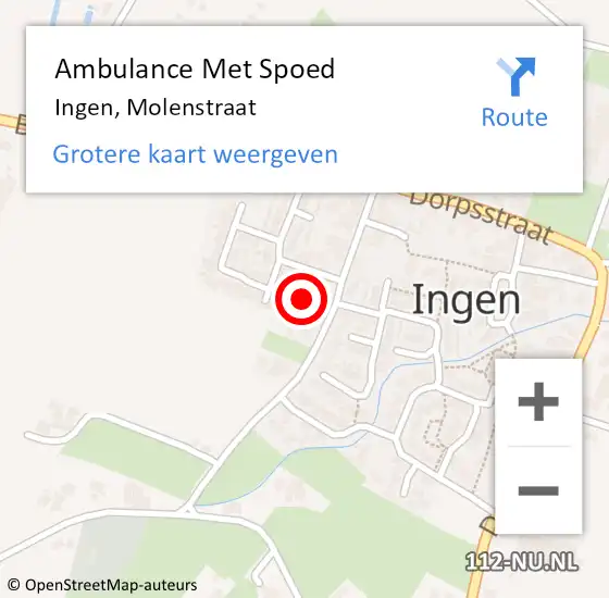 Locatie op kaart van de 112 melding: Ambulance Met Spoed Naar Ingen, Molenstraat op 24 september 2021 15:18
